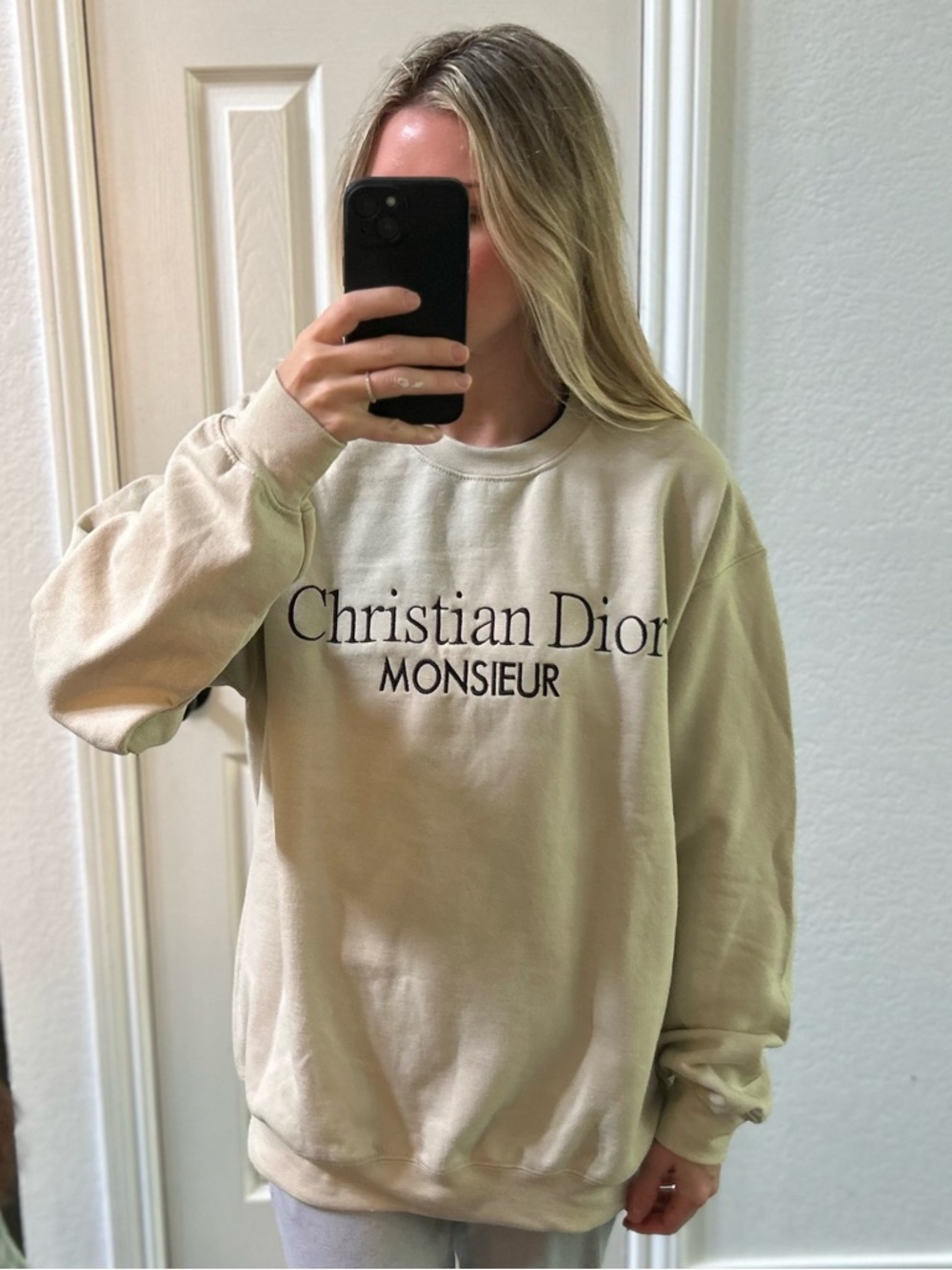 Crewneck Embroidered Sweatshirt - Beige